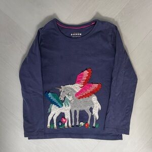 Boden Kids Long Sleeve Shirt with Unicorn Design - Navy